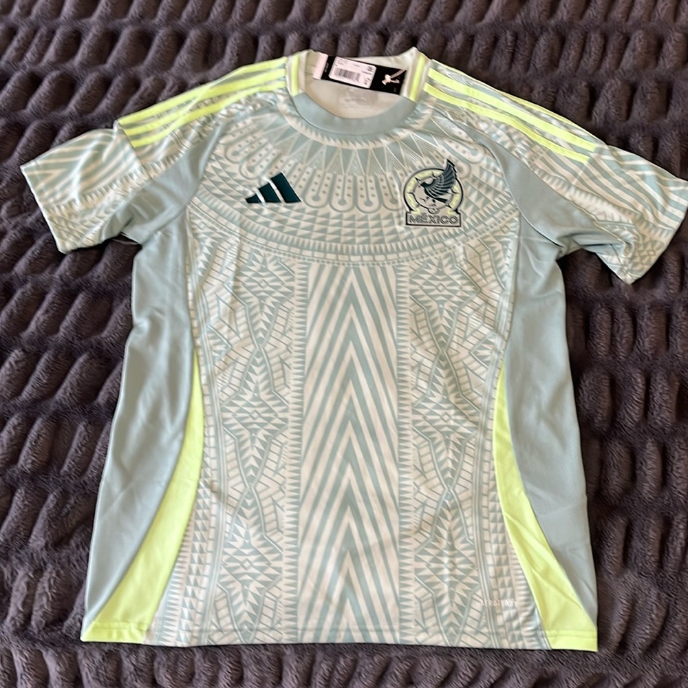 adidas Men’s Light Mint Green and Neon Yellow Mexico Soccer Jersey